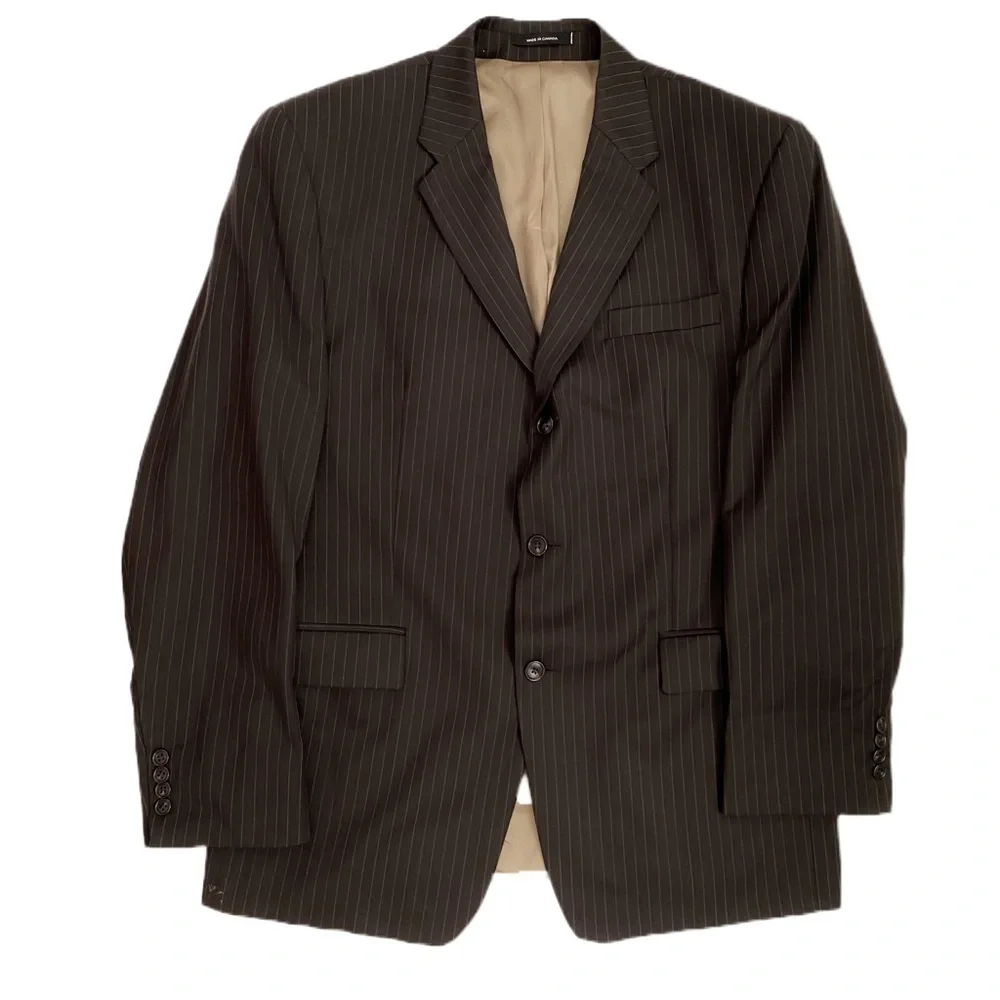 Calvin Klein Wool Pinstripe Brown Blazer Sport Coat Suit Jacket Three Button 42R